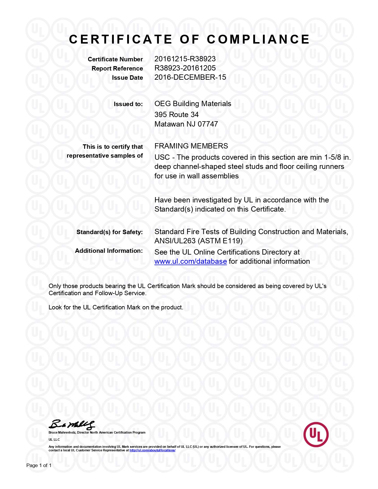 UL Certificate Stud